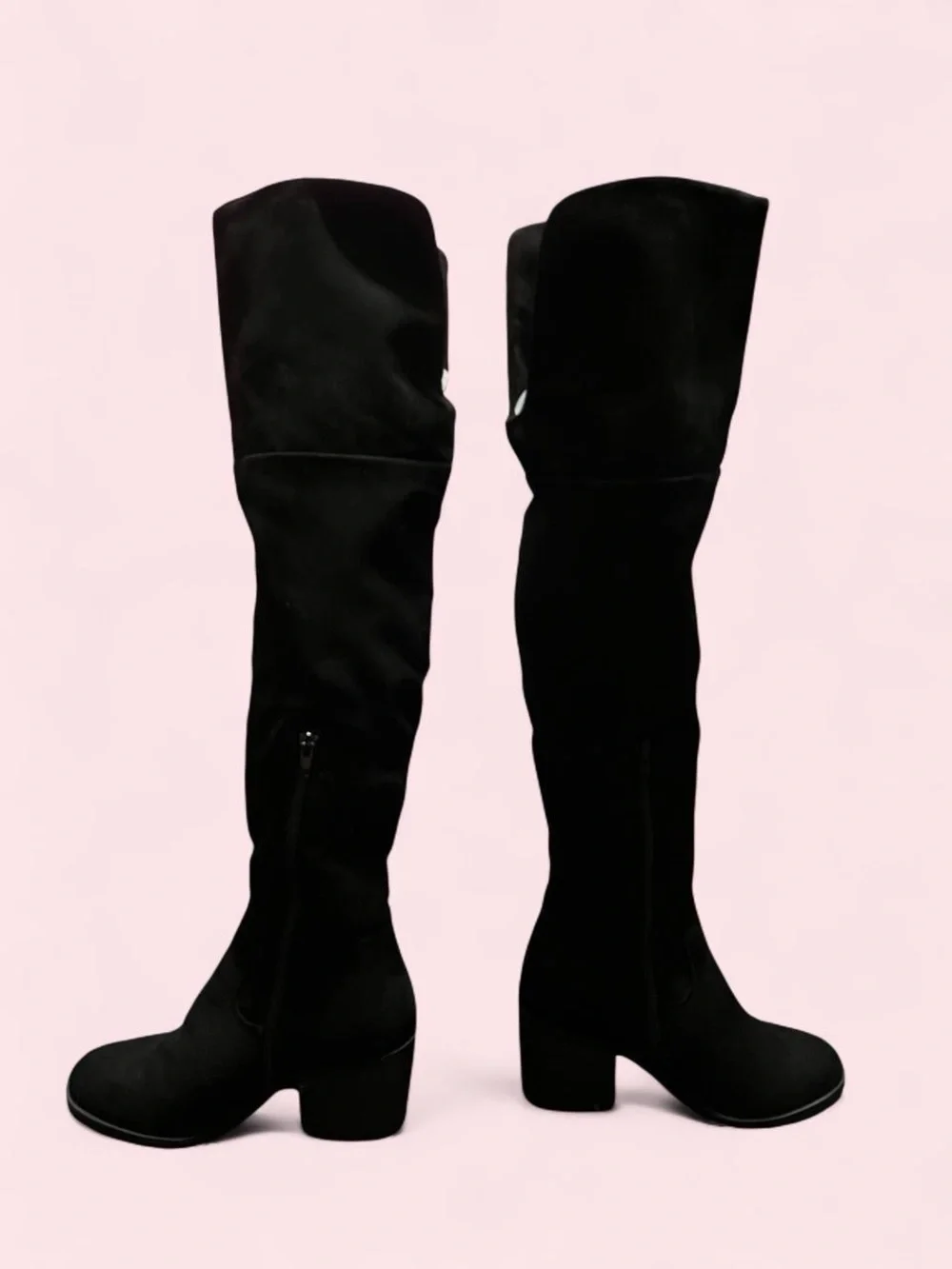 Size 7 Black Over-the-Knee Block Heel Boots